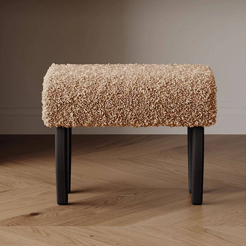 Tabouret de coiffeuse rectangulaire traditionnel français en bois massif et laine d&