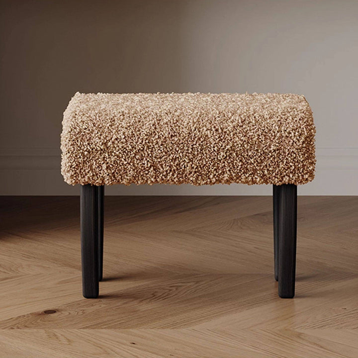 Tabouret de coiffeuse rectangulaire traditionnel français en bois massif et laine d&