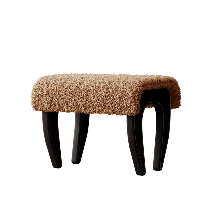 Tabouret de coiffeuse rectangulaire traditionnel français en bois massif et laine d&