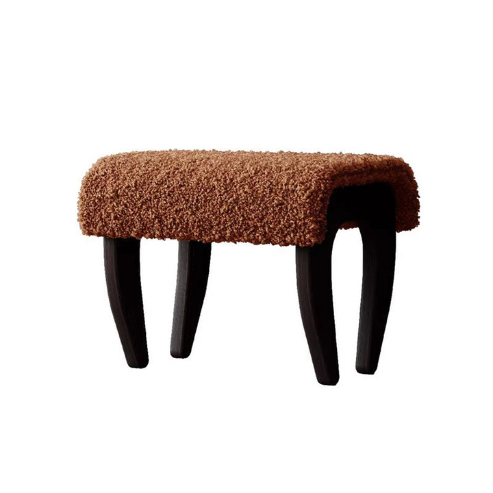 Tabouret de coiffeuse rectangulaire traditionnel français en bois massif et laine d&