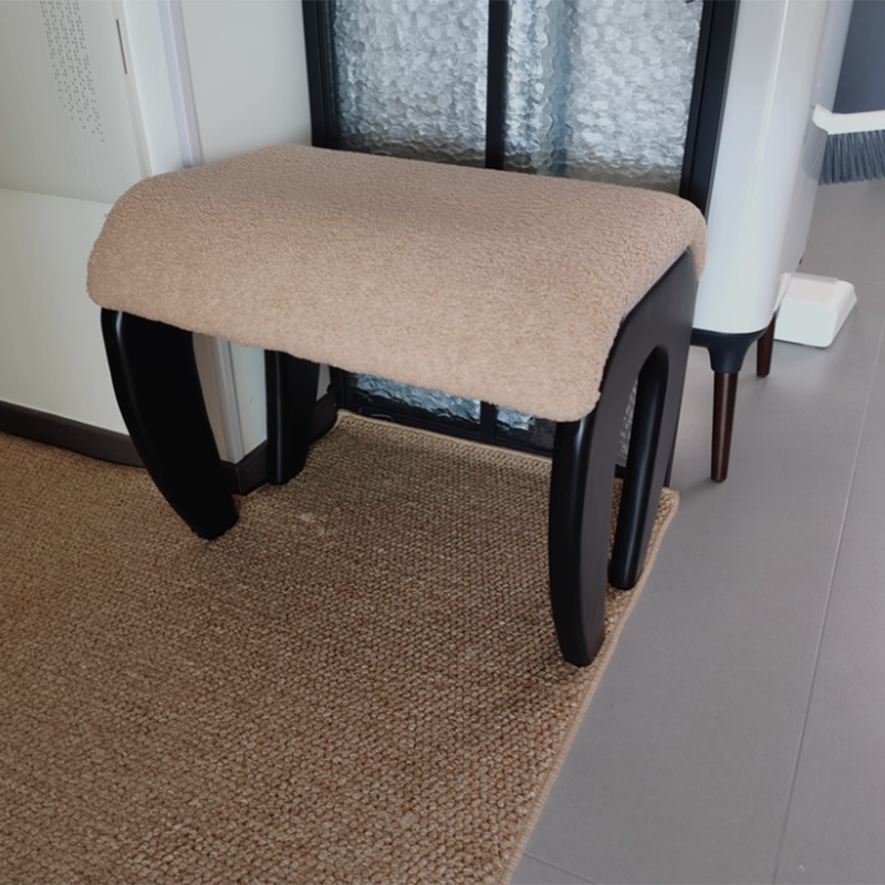 Tabouret de coiffeuse rectangulaire traditionnel français en bois massif et laine d&