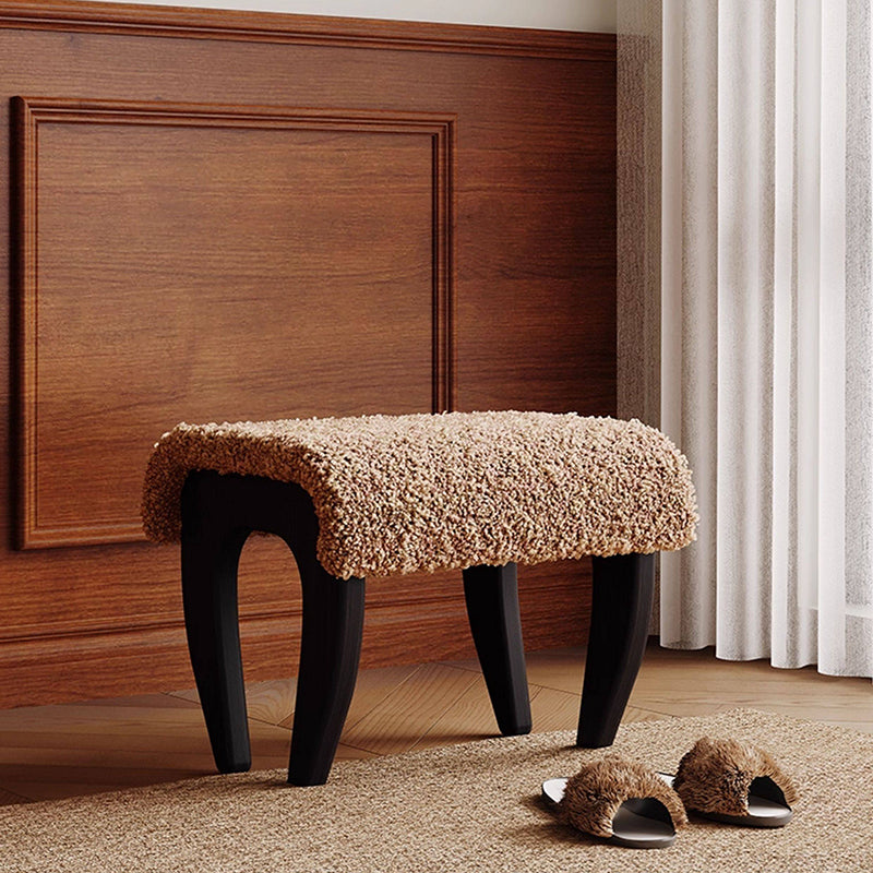 Tabouret de coiffeuse rectangulaire traditionnel français en bois massif et laine d&