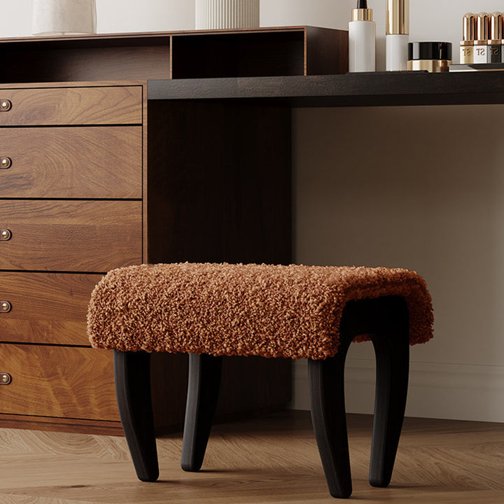 Tabouret de coiffeuse rectangulaire traditionnel français en bois massif et laine d&