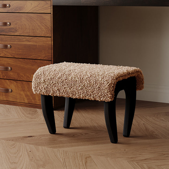 Tabouret de coiffeuse rectangulaire traditionnel français en bois massif et laine d&