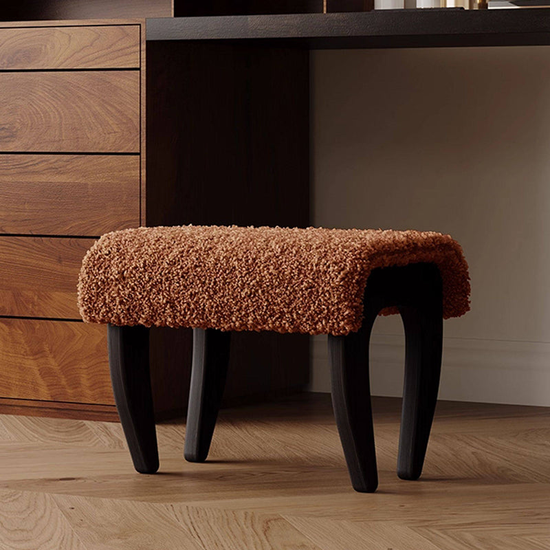 Tabouret de coiffeuse rectangulaire traditionnel français en bois massif et laine d&