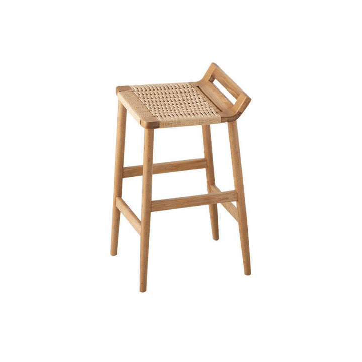 Tabouret de bar trapézoïdal en bois de chêne rouge japonais traditionnel avec tressage en corde de chanvre, sans dossier ni accoudoirs, pour salle à manger 