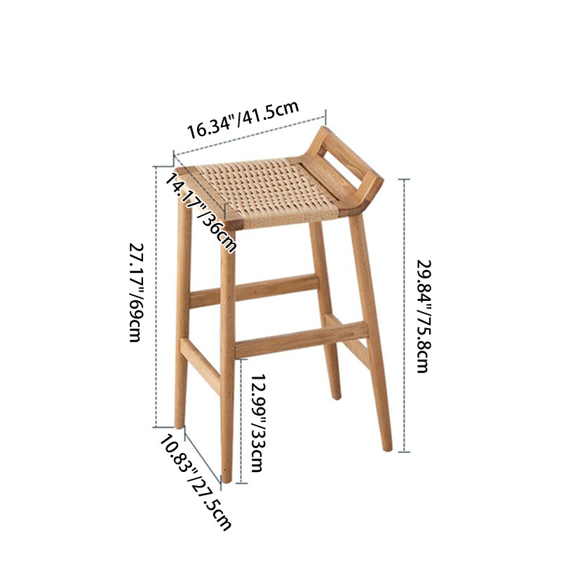 Tabouret de bar trapézoïdal en bois de chêne rouge japonais traditionnel avec tressage en corde de chanvre, sans dossier ni accoudoirs, pour salle à manger 