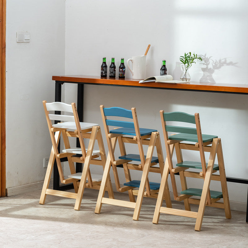 Tabouret de bar pliable à plusieurs marches en bois de pin, design minimaliste moderne, triangulaire, avec dossier, pour salle à manger 