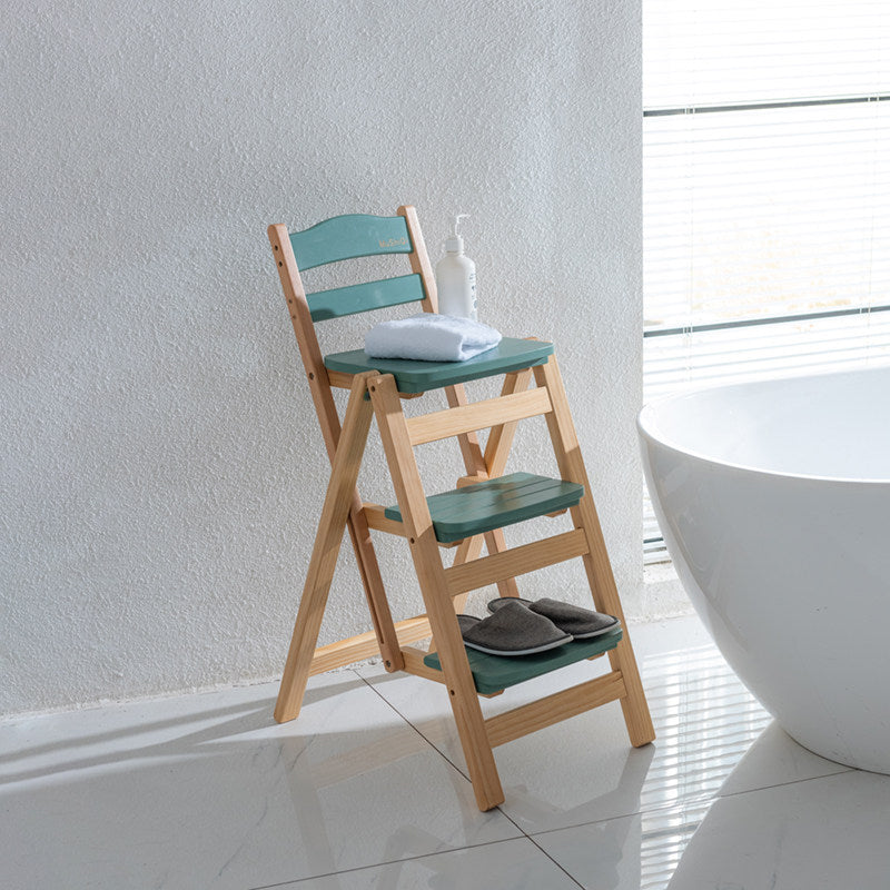 Tabouret de bar pliable à plusieurs marches en bois de pin, design minimaliste moderne, triangulaire, avec dossier, pour salle à manger 