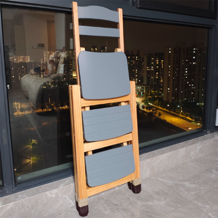 Tabouret de bar pliable à plusieurs marches en bois de pin, design minimaliste moderne, triangulaire, avec dossier, pour salle à manger 