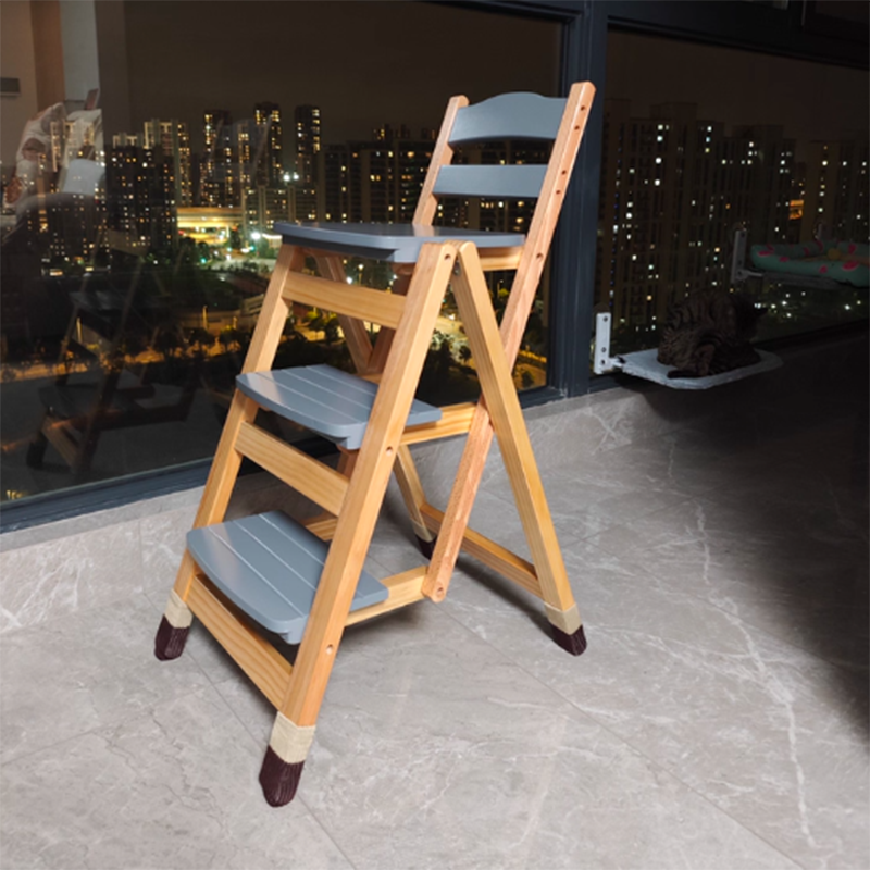 Tabouret de bar pliable à plusieurs marches en bois de pin, design minimaliste moderne, triangulaire, avec dossier, pour salle à manger 