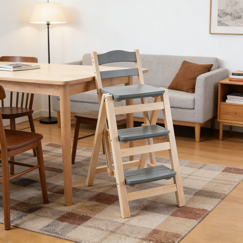Tabouret de bar pliable à plusieurs marches en bois de pin, design minimaliste moderne, triangulaire, avec dossier, pour salle à manger 