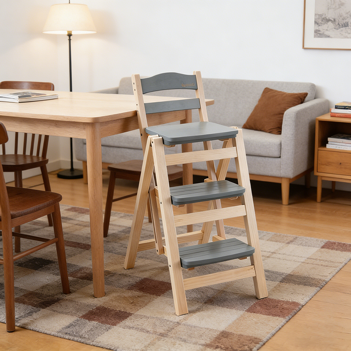 Tabouret de bar pliable à plusieurs marches en bois de pin, design minimaliste moderne, triangulaire, avec dossier, pour salle à manger 