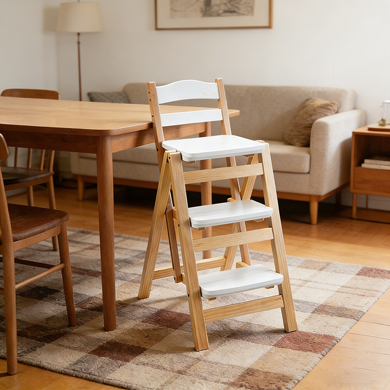 Tabouret de bar pliable à plusieurs marches en bois de pin, design minimaliste moderne, triangulaire, avec dossier, pour salle à manger 