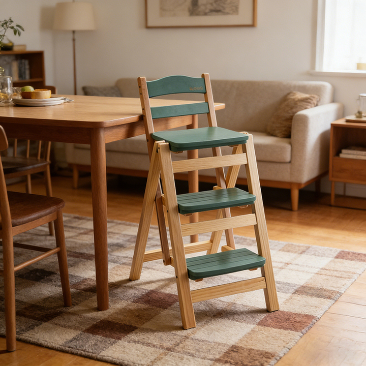 Tabouret de bar pliable à plusieurs marches en bois de pin, design minimaliste moderne, triangulaire, avec dossier, pour salle à manger 
