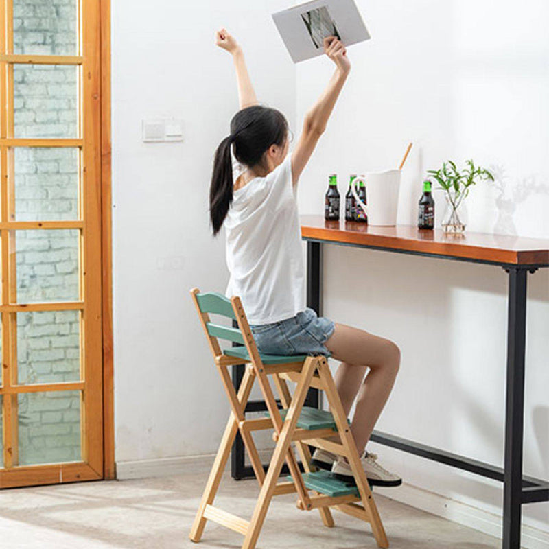 Tabouret de bar pliable à plusieurs marches en bois de pin, design minimaliste moderne, triangulaire, avec dossier, pour salle à manger 