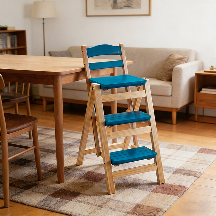 Tabouret de bar pliable à plusieurs marches en bois de pin, design minimaliste moderne, triangulaire, avec dossier, pour salle à manger 