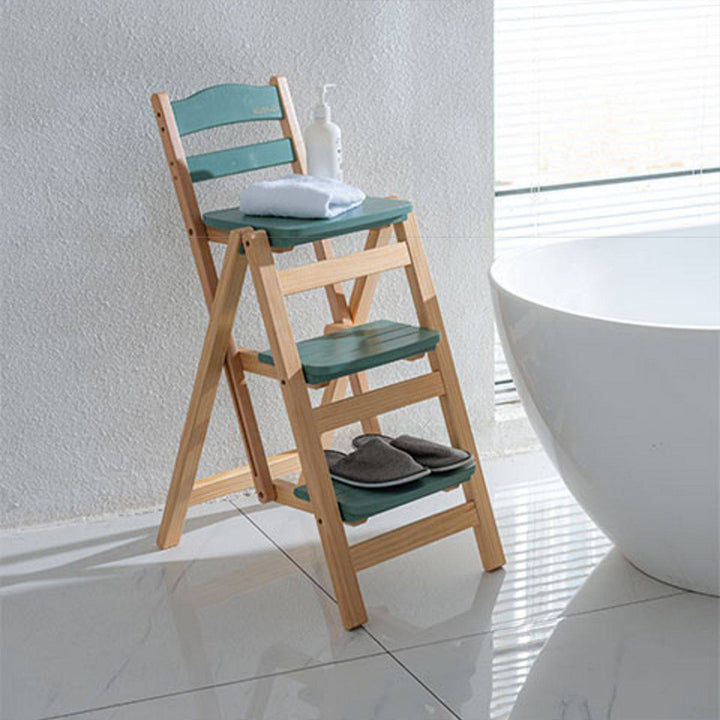 Tabouret de bar pliable à plusieurs marches en bois de pin, design minimaliste moderne, triangulaire, avec dossier, pour salle à manger 
