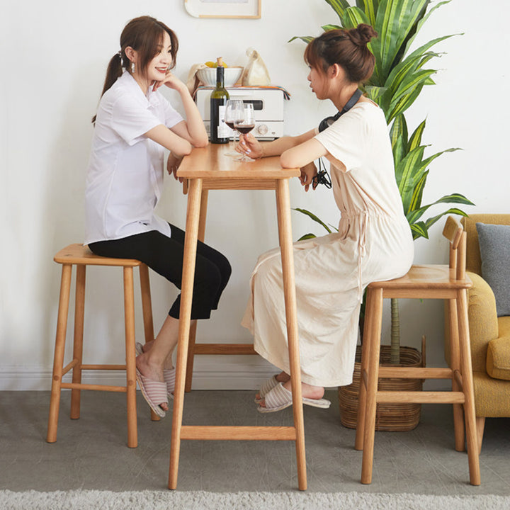Traditional Japanese Oak Wood Trapezoidal Bar Stool Backrest Footrest For Living Room & Dining Room