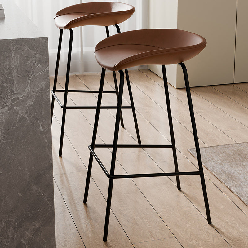 Contemporary Scandinavian Saddle-Style Faux Leather Iron Sponge Curved Trapezoidal Lightweight Bar Stool Backless Armless For Dining Room