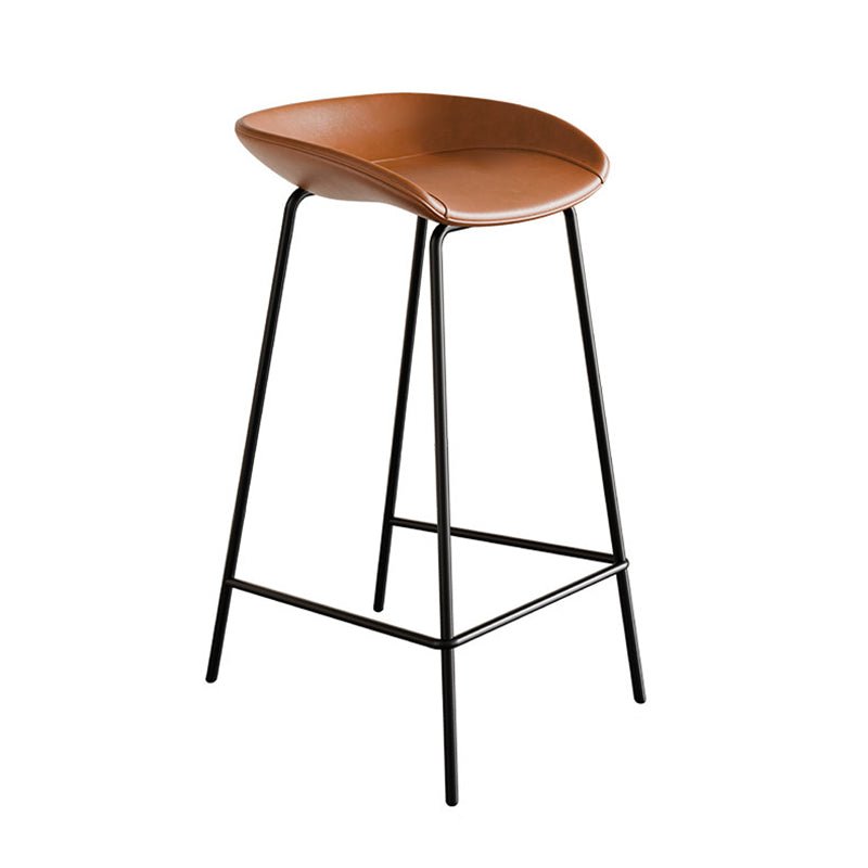 Contemporary Scandinavian Saddle-Style Faux Leather Iron Sponge Curved Trapezoidal Lightweight Bar Stool Backless Armless For Dining Room