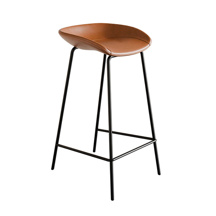 Contemporary Scandinavian Saddle-Style Faux Leather Iron Sponge Curved Trapezoidal Lightweight Bar Stool Backless Armless For Dining Room