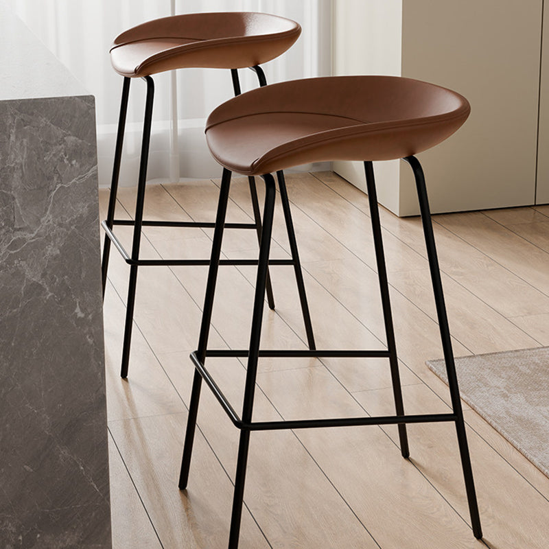 Contemporary Scandinavian Saddle-Style Faux Leather Iron Sponge Curved Trapezoidal Lightweight Bar Stool Backless Armless For Dining Room
