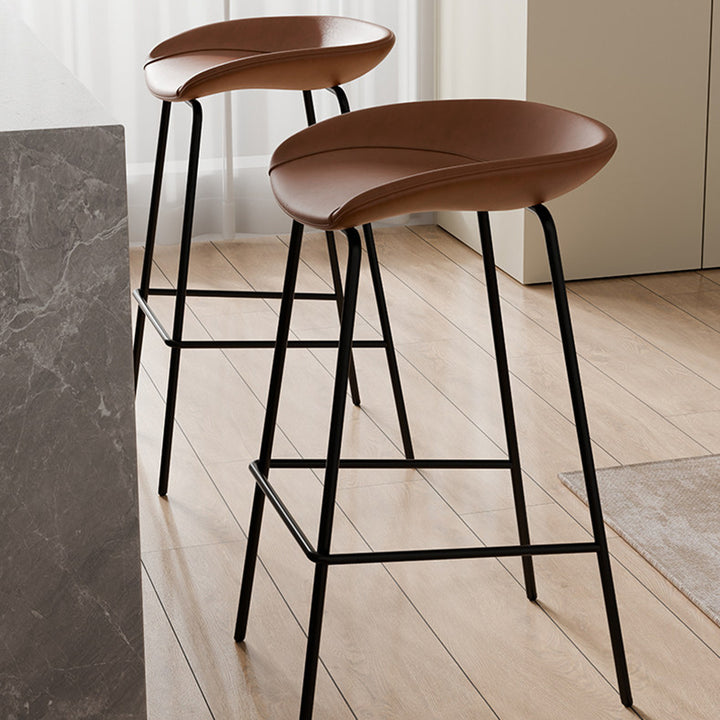 Contemporary Scandinavian Saddle-Style Faux Leather Iron Sponge Curved Trapezoidal Lightweight Bar Stool Backless Armless For Dining Room