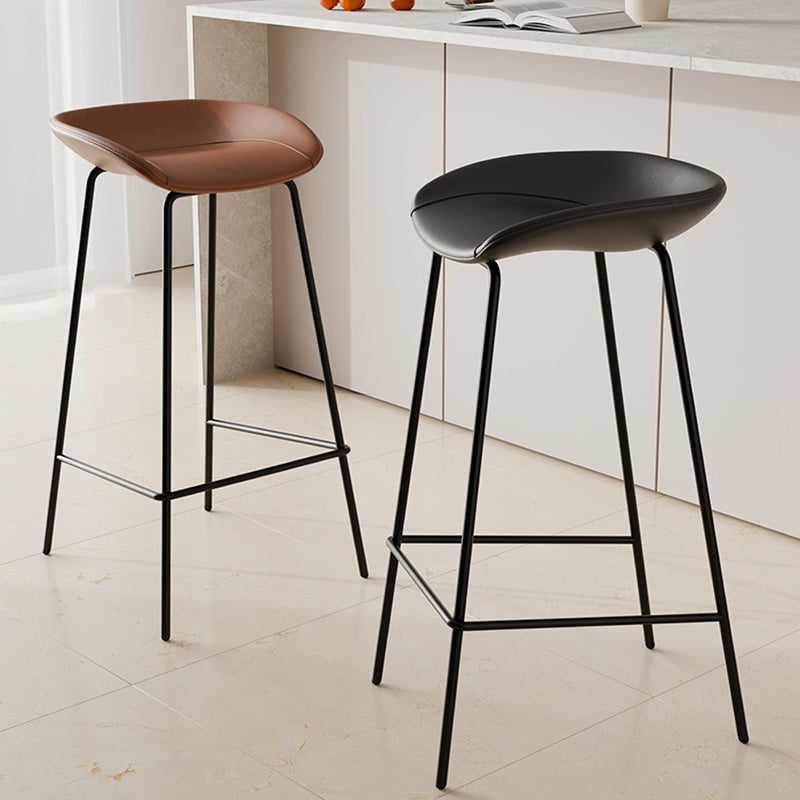Contemporary Scandinavian Saddle-Style Faux Leather Iron Sponge Curved Trapezoidal Lightweight Bar Stool Backless Armless For Dining Room