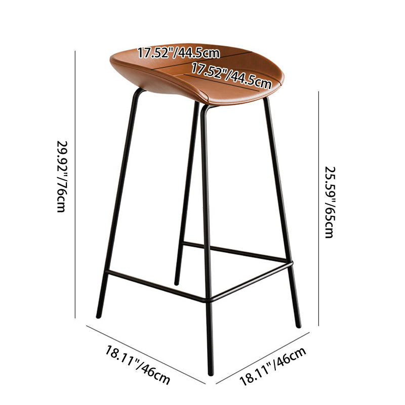Contemporary Scandinavian Saddle-Style Faux Leather Iron Sponge Curved Trapezoidal Lightweight Bar Stool Backless Armless For Dining Room