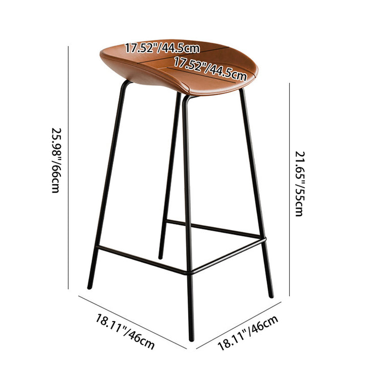 Contemporary Scandinavian Saddle-Style Faux Leather Iron Sponge Curved Trapezoidal Lightweight Bar Stool Backless Armless For Dining Room