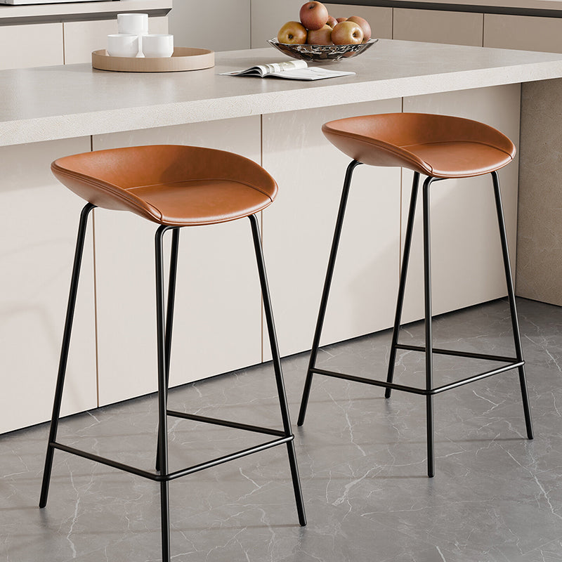 Contemporary Scandinavian Saddle-Style Faux Leather Iron Sponge Curved Trapezoidal Lightweight Bar Stool Backless Armless For Dining Room