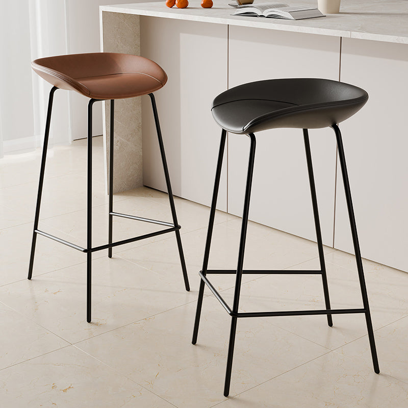 Contemporary Scandinavian Saddle-Style Faux Leather Iron Sponge Curved Trapezoidal Lightweight Bar Stool Backless Armless For Dining Room