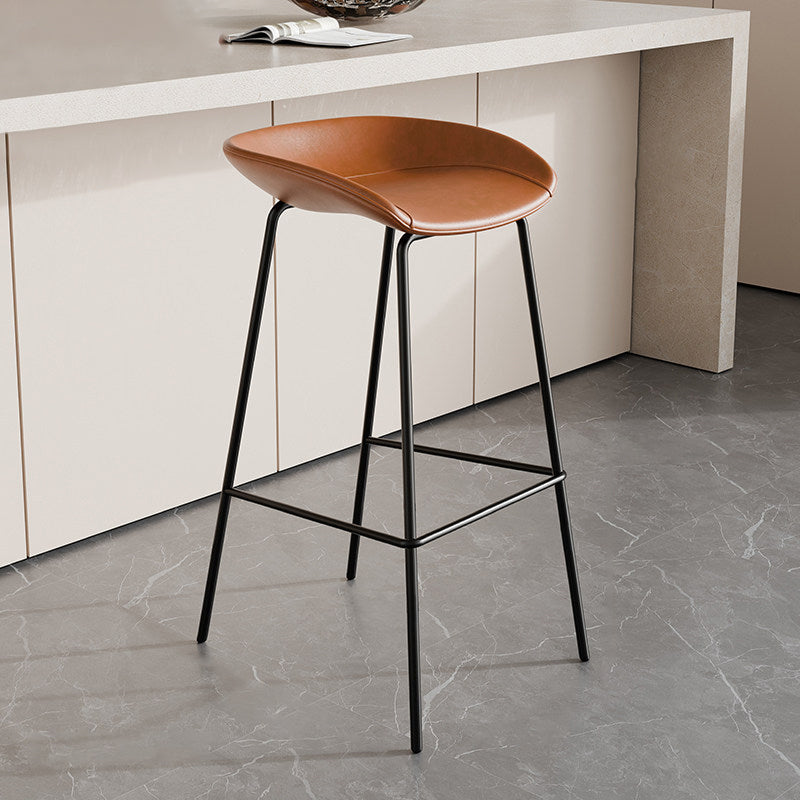 Contemporary Scandinavian Saddle-Style Faux Leather Iron Sponge Curved Trapezoidal Lightweight Bar Stool Backless Armless For Dining Room