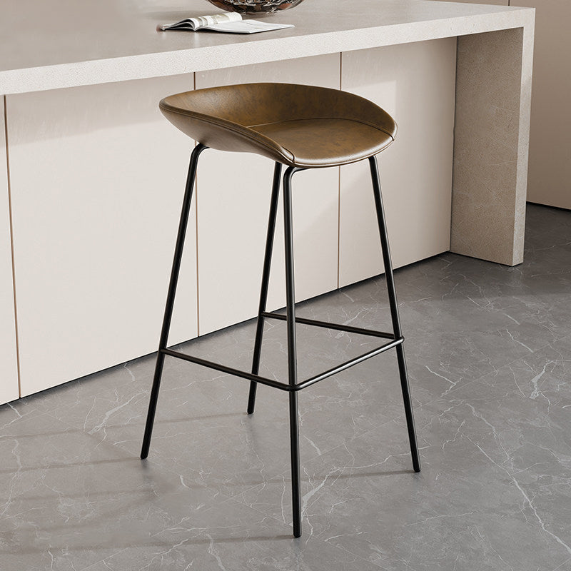 Contemporary Scandinavian Saddle-Style Faux Leather Iron Sponge Curved Trapezoidal Lightweight Bar Stool Backless Armless For Dining Room