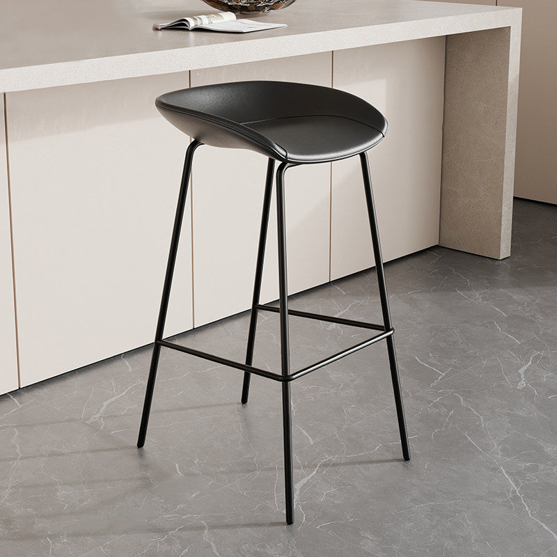 Contemporary Scandinavian Saddle-Style Faux Leather Iron Sponge Curved Trapezoidal Lightweight Bar Stool Backless Armless For Dining Room