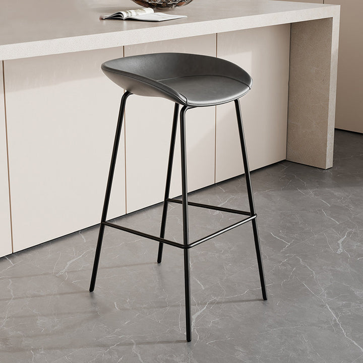 Contemporary Scandinavian Saddle-Style Faux Leather Iron Sponge Curved Trapezoidal Lightweight Bar Stool Backless Armless For Dining Room