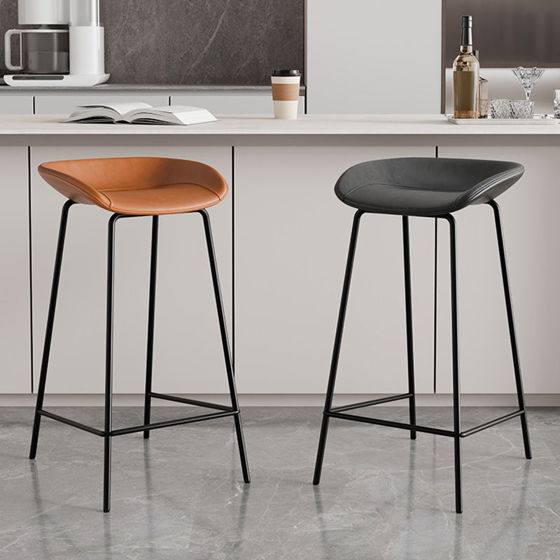 Contemporary Scandinavian Saddle-Style Faux Leather Iron Sponge Curved Trapezoidal Lightweight Bar Stool Backless Armless For Dining Room