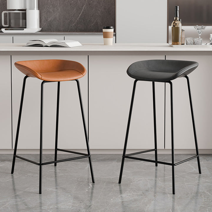 Contemporary Scandinavian Saddle-Style Faux Leather Iron Sponge Curved Trapezoidal Lightweight Bar Stool Backless Armless For Dining Room