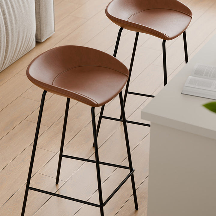 Contemporary Scandinavian Saddle-Style Faux Leather Iron Sponge Curved Trapezoidal Lightweight Bar Stool Backless Armless For Dining Room