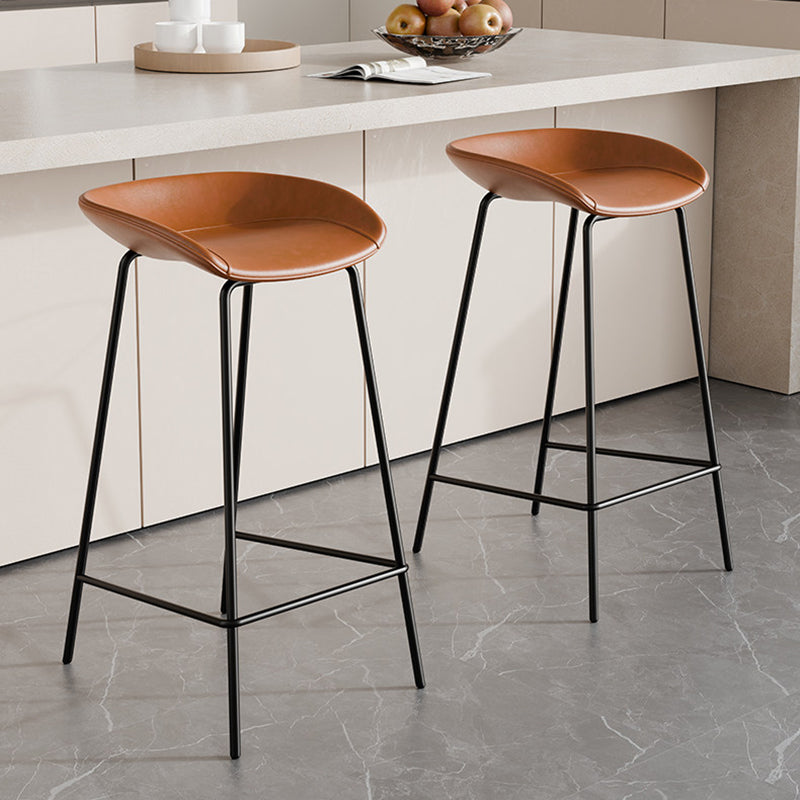 Contemporary Scandinavian Saddle-Style Faux Leather Iron Sponge Curved Trapezoidal Lightweight Bar Stool Backless Armless For Dining Room