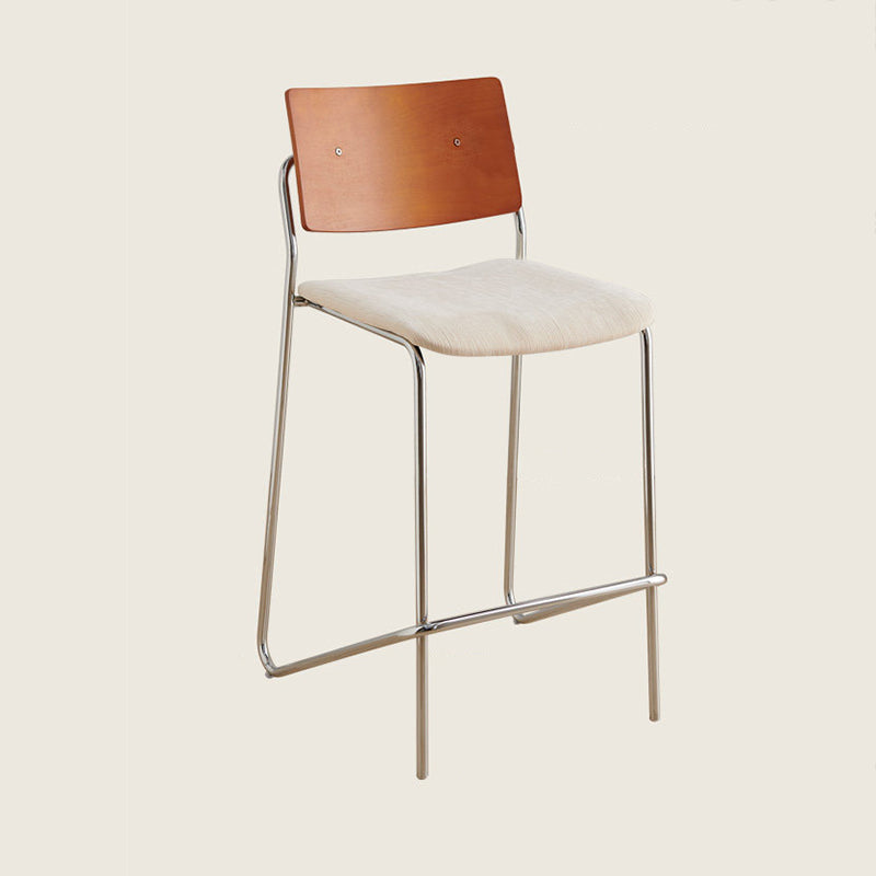 Taburete de bar rectangular contemporáneo escandinavo de madera maciza contrachapada de chenilla hierro con respaldo y reposapiés para comedor 