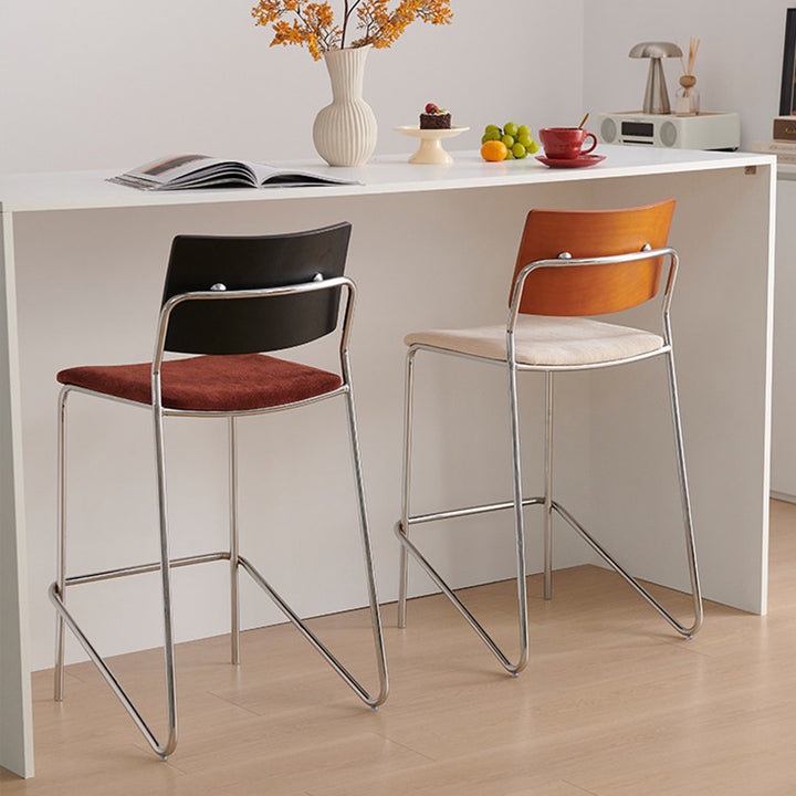 Contemporary Scandinavian Plywood Chenille Iron Rectangular Bar Stool Backrest Footrest For Dining Room