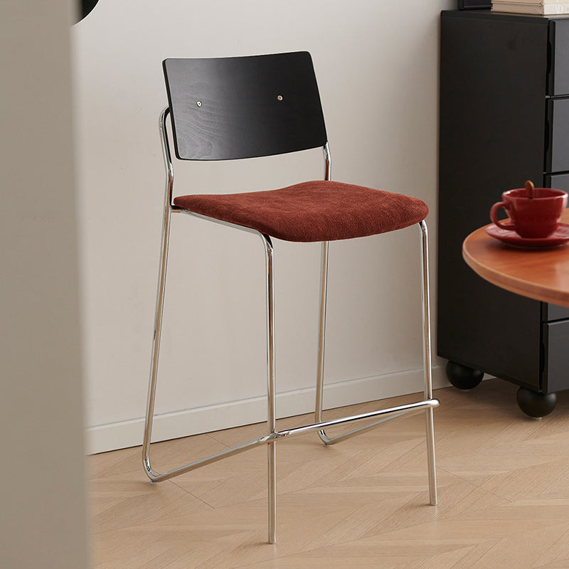 Taburete de bar rectangular contemporáneo escandinavo de madera maciza contrachapada de chenilla hierro con respaldo y reposapiés para comedor 