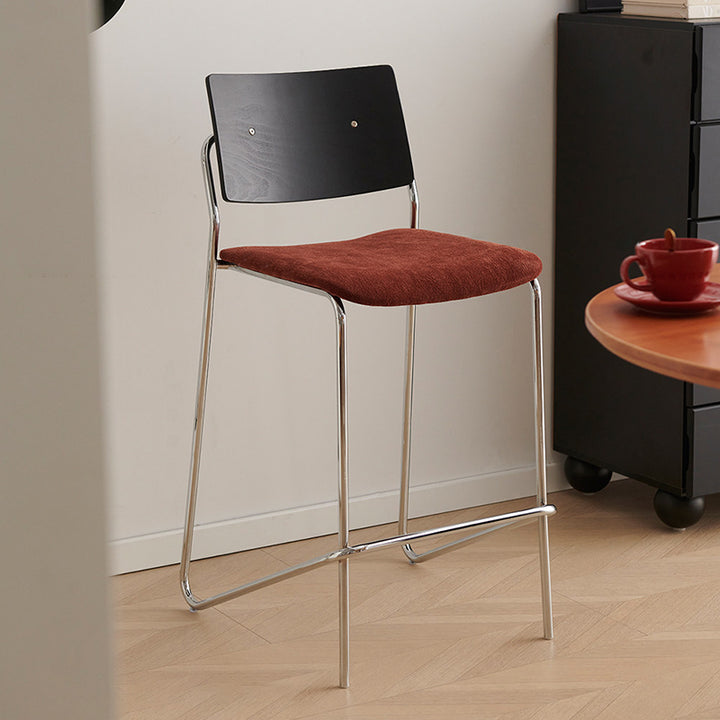 Contemporary Scandinavian Plywood Chenille Iron Rectangular Bar Stool Backrest Footrest For Dining Room