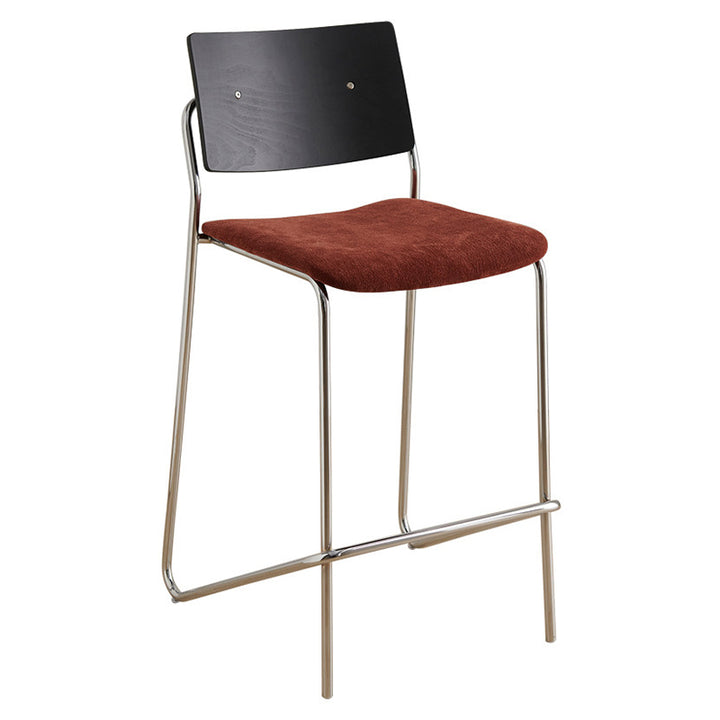 Taburete de bar rectangular contemporáneo escandinavo de madera maciza contrachapada de chenilla hierro con respaldo y reposapiés para comedor 