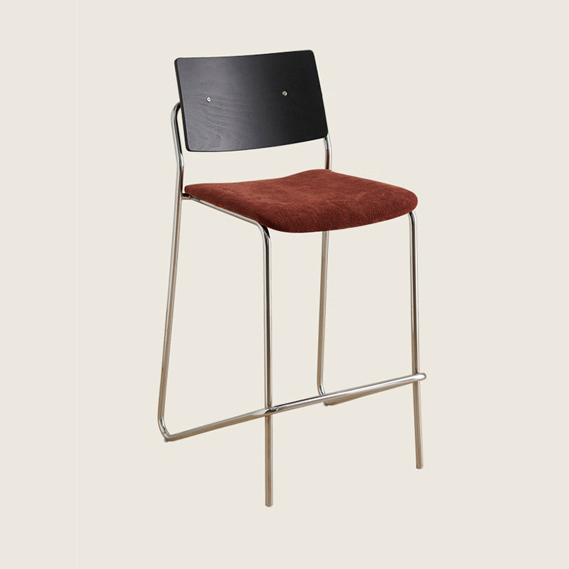 Taburete de bar rectangular contemporáneo escandinavo de madera maciza contrachapada de chenilla hierro con respaldo y reposapiés para comedor 