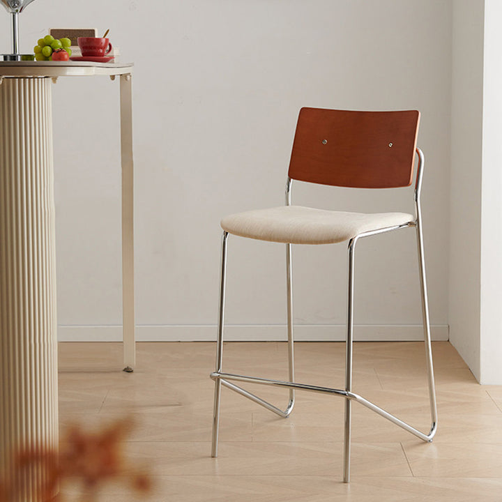Contemporary Scandinavian Plywood Chenille Iron Rectangular Bar Stool Backrest Footrest For Dining Room