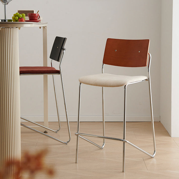 Contemporary Scandinavian Plywood Chenille Iron Rectangular Bar Stool Backrest Footrest For Dining Room