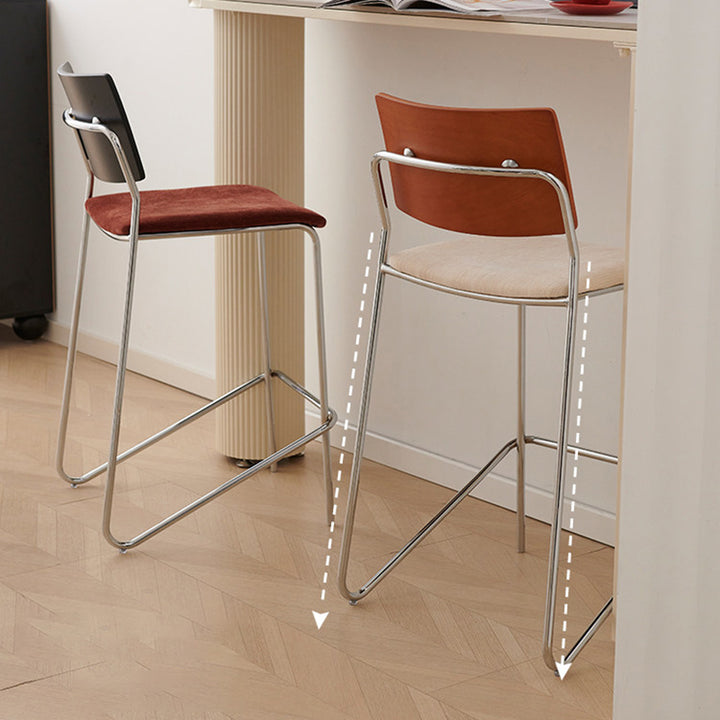 Taburete de bar rectangular contemporáneo escandinavo de madera maciza contrachapada de chenilla hierro con respaldo y reposapiés para comedor 